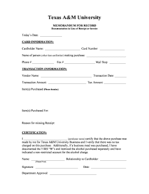 Texas A&M University Purchase Documentation