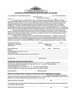 Authorization for Sports Medicine Services and Consent for Treatment