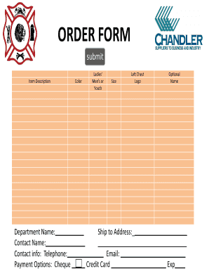 Order Form for Apparel