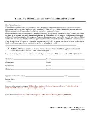 MA Free and Reduced Price School Meal Application