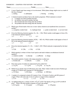 Chemistry Chapter 4 Test Review