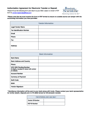 Authorization Agreement for Electronic Transfer or Deposit