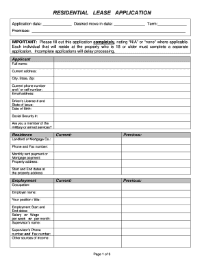 Residential Lease Application