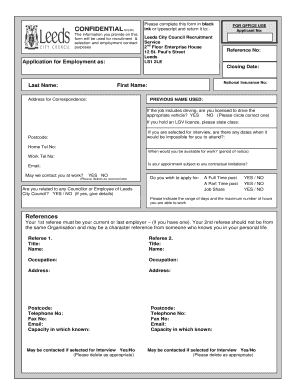 Leeds City Council Employment Application Form