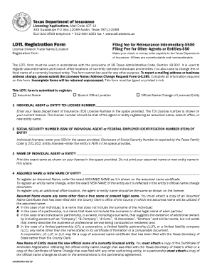 Texas LDTL Registration Form for Reinsurance Intermediary