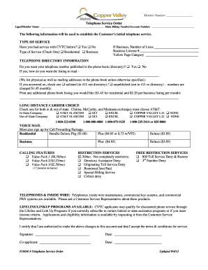 Telephone Service Order Form