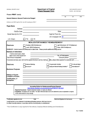 UCI Meal and Entertainment Reimbursement Form