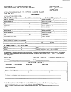 California Certified Farmers' Market Application