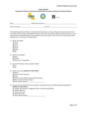 College Student Post-Training Survey