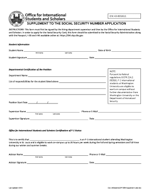 Social Security Number Application Supplement
