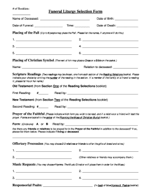 Funeral Liturgy Selection Form