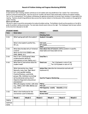 Record of Problem Solving and Progress Monitoring