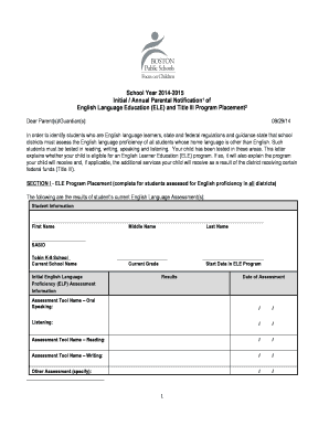 English Language Education Program Placement Notice