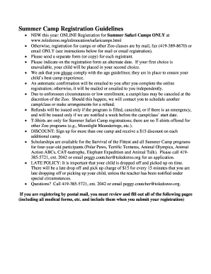 Summer Safari Camp Registration Form
