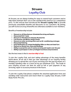 Struans Loyalty Club Application Form