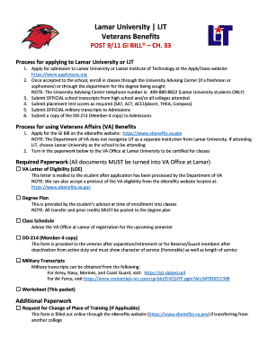 Lamar University Veterans Benefits Application