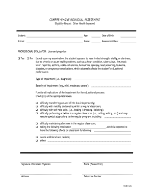 Other Health Impaired Eligibility Report
