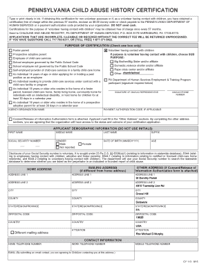 Pennsylvania Child Abuse History Certification