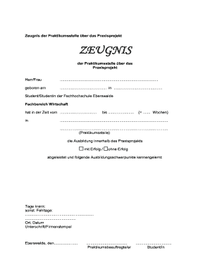 Zeugnis der Praktikumsstelle über das Praxisprojekt