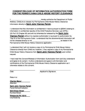 Pennsylvania Child Abuse History Clearance Consent Form