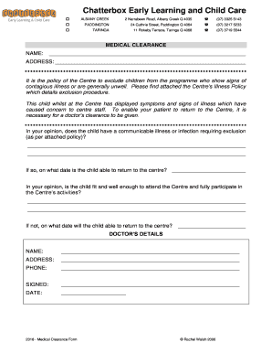 Medical Clearance Form for Childcare