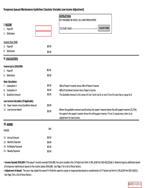 Temporary Spousal Maintenance Guidelines Calculator