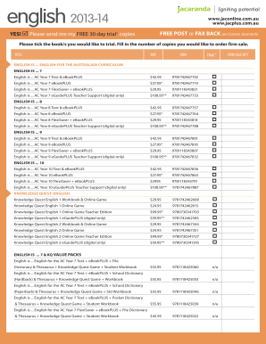 Jacaranda English Trial Order Form