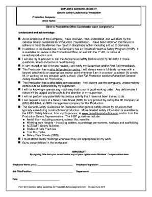 Employee Acknowledgment of General Safety Guidelines