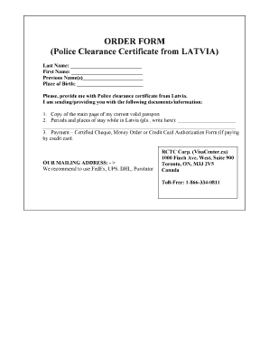 Police Clearance Certificate Order Form