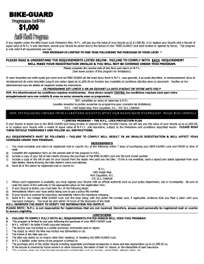 Bike-Guard Lock Protection Plan Registration Form