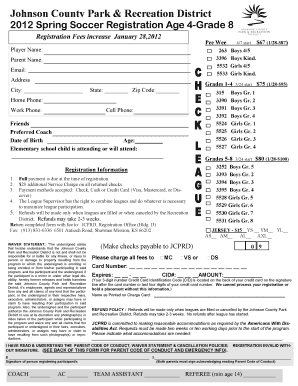 Johnson County Spring Soccer Registration Form