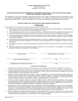 Illinois Debarment Certification Form