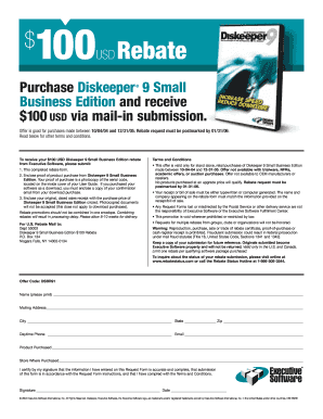 Diskeeper 9 Small Business Edition Rebate Form