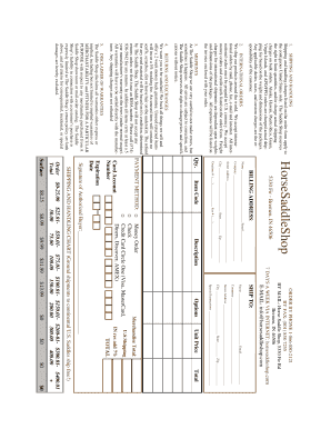 Horse Saddle Shop Order Form