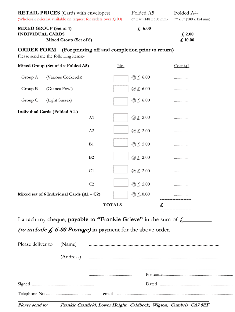 Fillable Online frankiecranfield co RETAIL PRICES (Cards with envelopes) frankiecranfield co