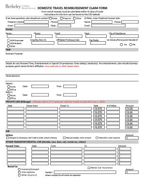 Domestic Travel Reimbursement Claim Form