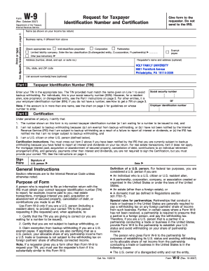 Form W-9 Request for Taxpayer Identification Number and Certification