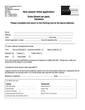 South Lanarkshire Council Parking Season Ticket Application