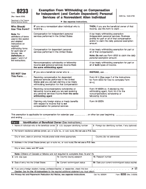 IRS Form 8233 for Nonresident Alien Tax Treaty Exemption