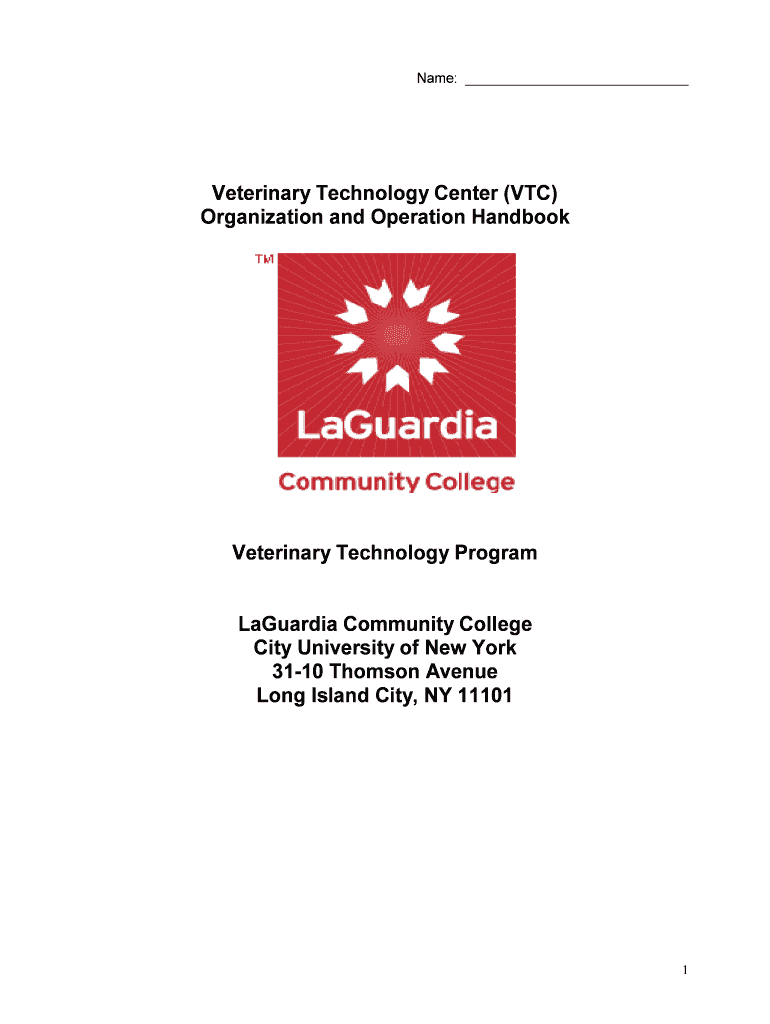 Fillable Online laguardia LAGCC Veterinary Technology Handbook