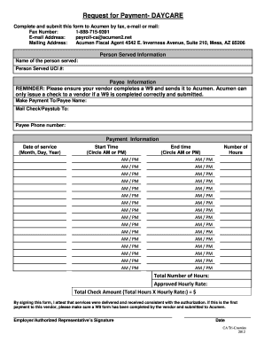 Daycare Payment Request Form