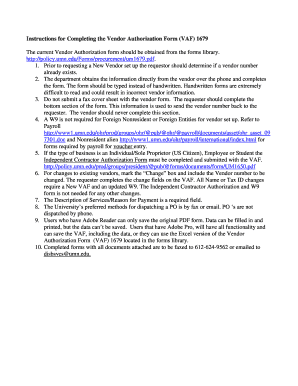 Vendor Authorization Form 1679