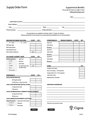 Supply Order Form for Medicare and Health Products