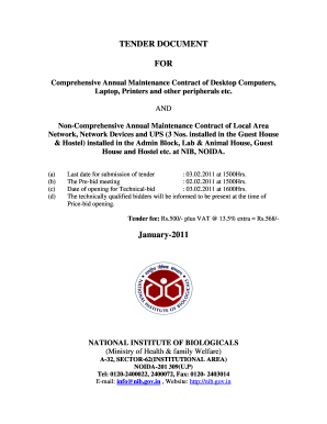 TENDER DOCUMENT FOR Comprehensive Annual Maintenance Contract of Desktop Computers, Laptop, Printers and other peripherals etc - nib gov