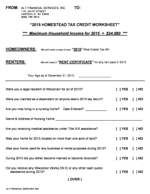 2015 Homestead Tax Credit Worksheet