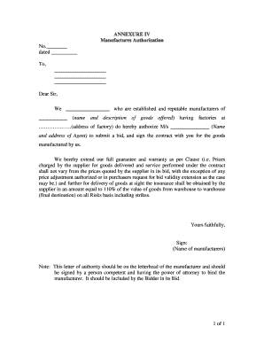 Manufacturer Authorization Letter