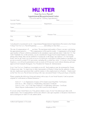 Non-Tax Levy Payroll Appointment Letter