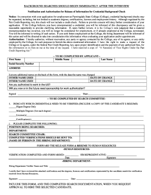 Notification and Authorization for Release of Information for Credential Background Check