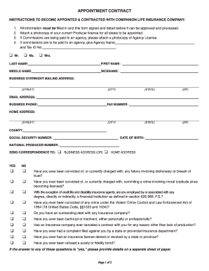 Companion Life Insurance Producer Appointment Contract