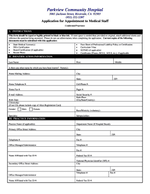 Application for Appointment to Medical Staff